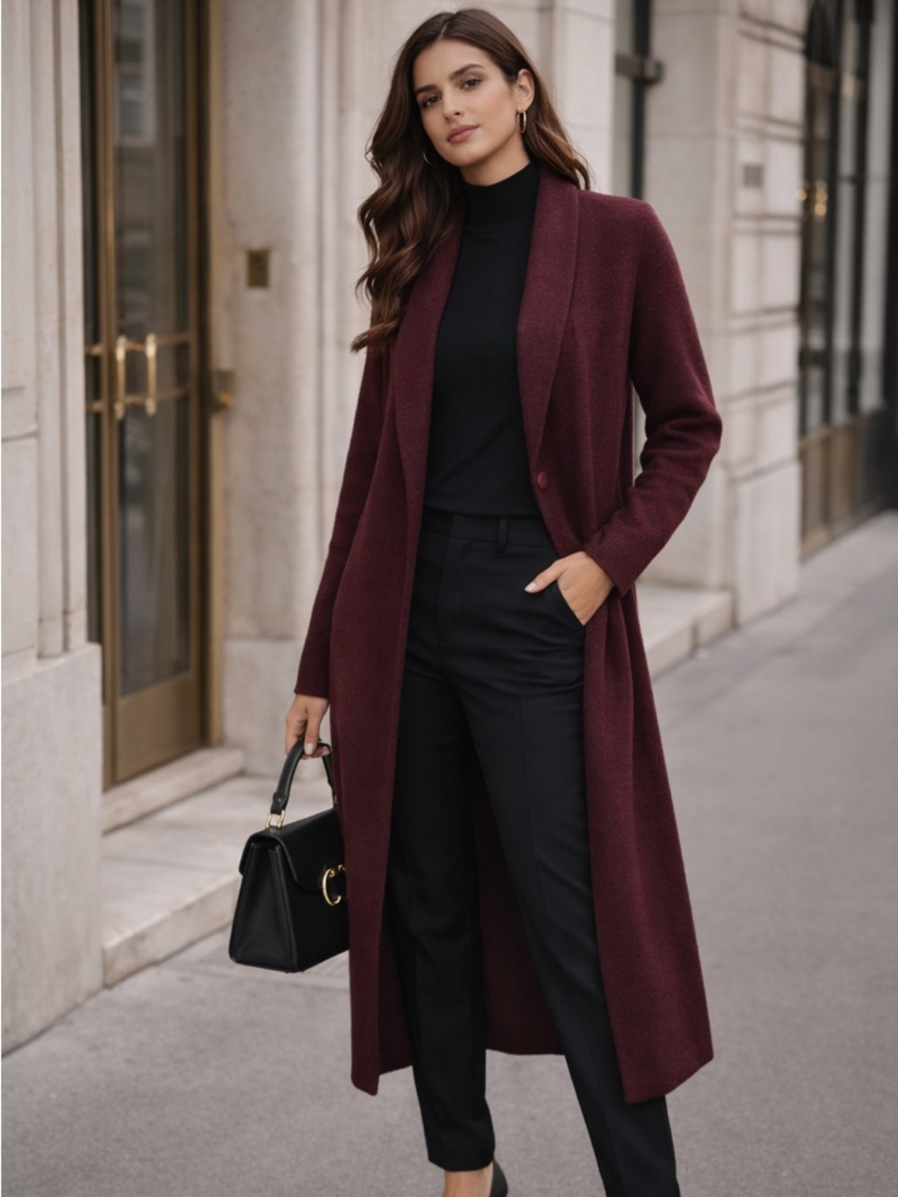 Ann Taylor Long Sweater Coat Wine Burgundy Size Medium M